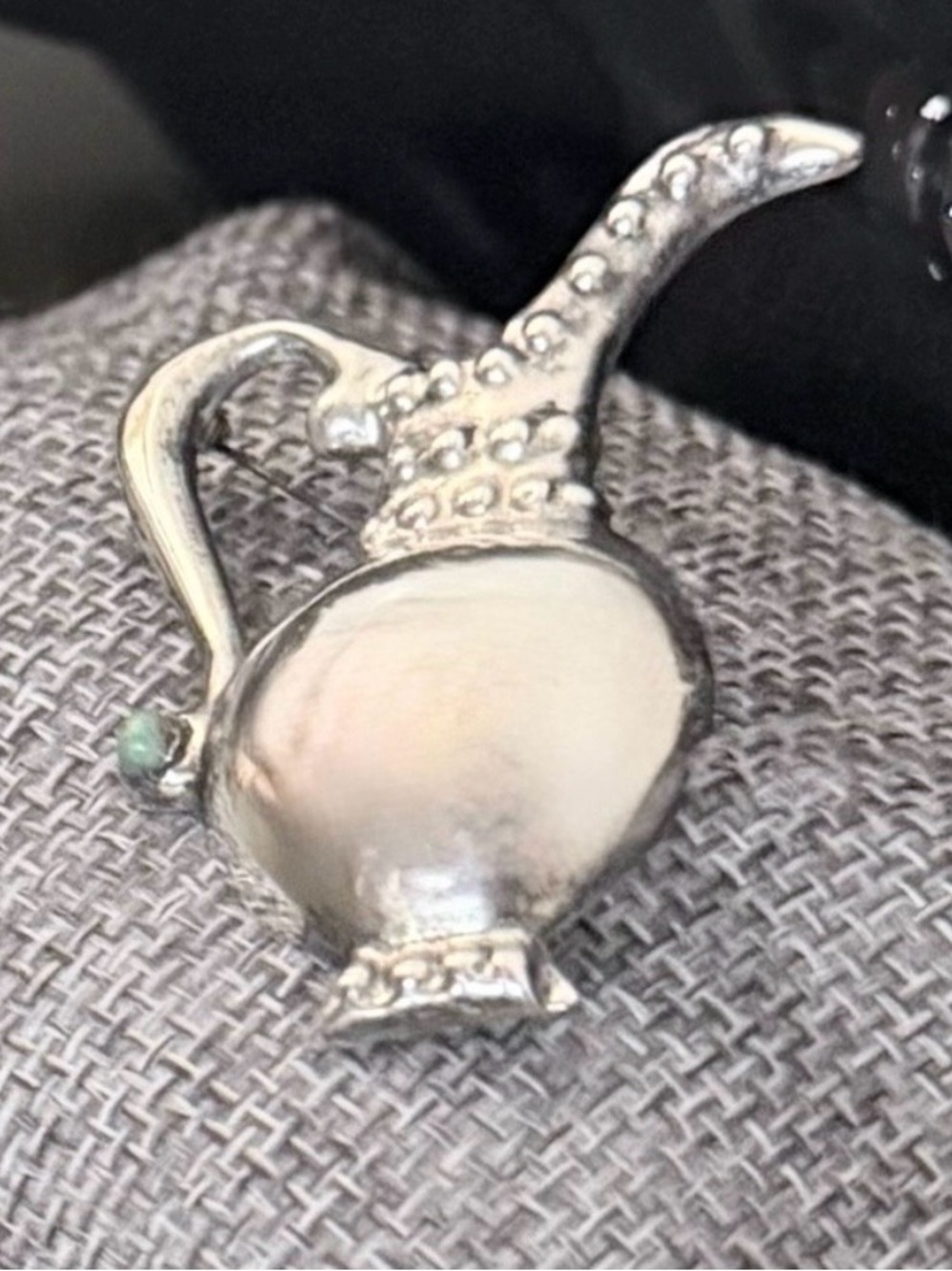 Vintage Mexican Sterling Silver Pitcher Brooch W/ Turquoise